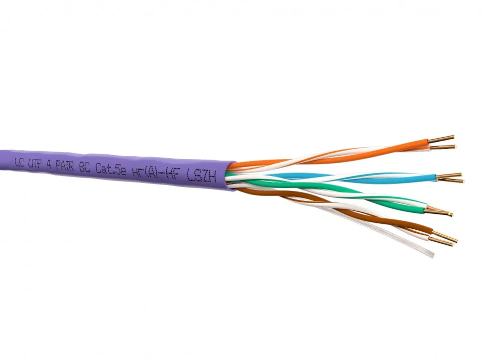 Кабель LC UTP4 cat.5е, одножильный, 305м, Cu, нг(А)-HF LSZH - малодымный, не содержащий галогенов, фиолетовый