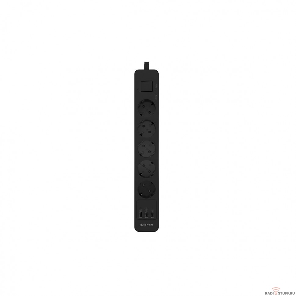 Harper Сетевой фильтр с USB зарядкой UCH-560 Black (5 роз.,3м.,3 x USB 2.4A (max 3.4A), 4000W) {H00003013}