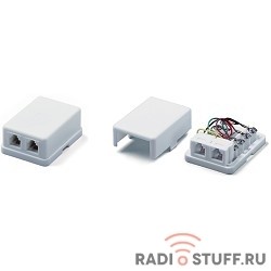Розетка телефонная RJ-12(6P4C), двойная, внешняя, белая, Hyperline
